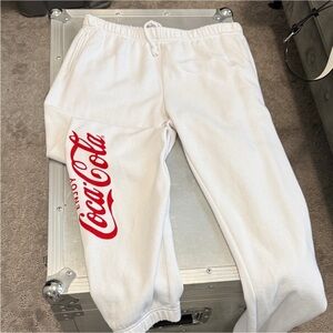 PacSun White Fleece Sweatpants with Small Red Logo Tag